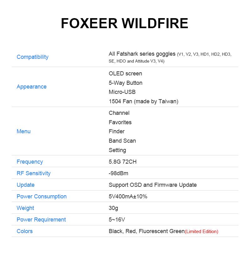 WDA公式ドローンショップ / Foxeer Wildfire 5.8GHz 72CH Dual Receiver for Fatshark